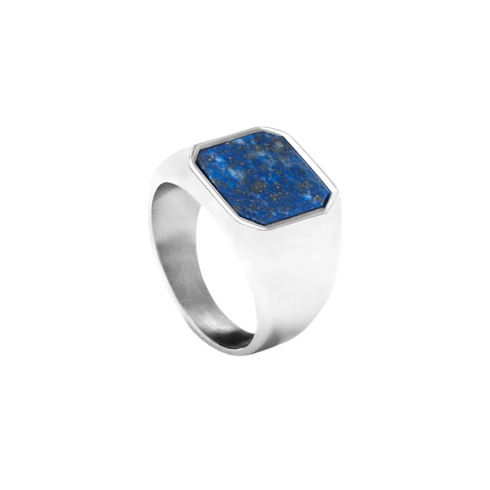 Silver Genuine Lapis Lazuli Stone Signet Ring