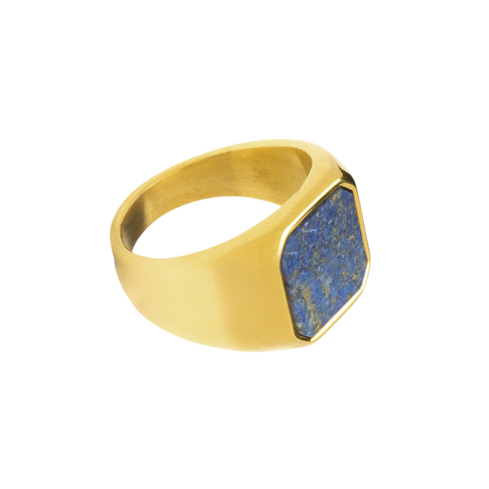 Gold Genuine Lapis Lazuli Stone Signet Ring