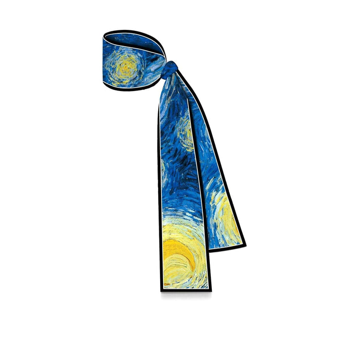 Starry Night Skinny Silk Scarf – Van Gogh Oil Painting Design