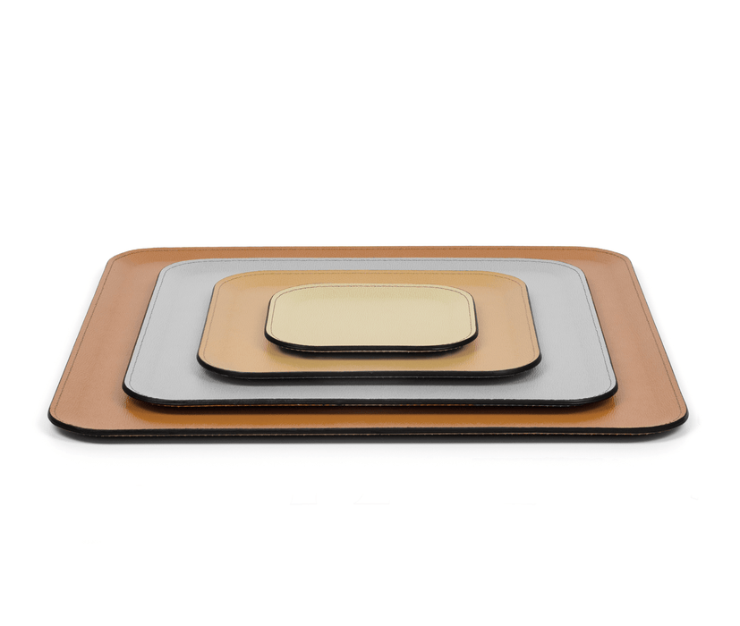 Minimalist Design Square Tray with Hand-Stitched Calfskin Leather