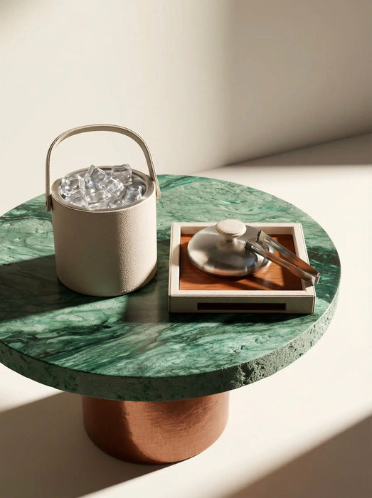 Luxury Leather Ice Bucket – Built-In Tray & Lid Tongs Holder