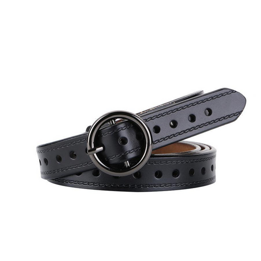 Women's Openwork Leather Belt With Vintage Round Buckle, Alice Model