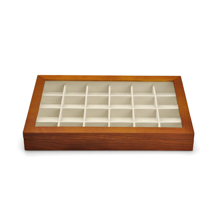 Wood jewelry display tray with protective cover