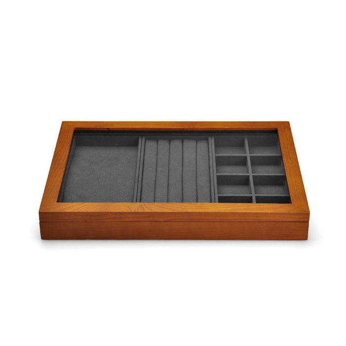 Elegant wood jewelry tray with clear cover