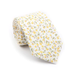 Yellow mini floral tie on white background, elegant men’s necktie with small yellow flowers and green leaves pattern, spring wedding accessory, classic slim tie style