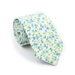 Blue mini floral tie on white background, stylish men’s necktie with small blue flowers and green leaves pattern, lightweight spring summer tie, formal casual accessory