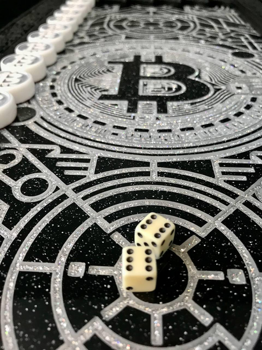 Stone backgammon set with Bitcoin symbol, limited edition