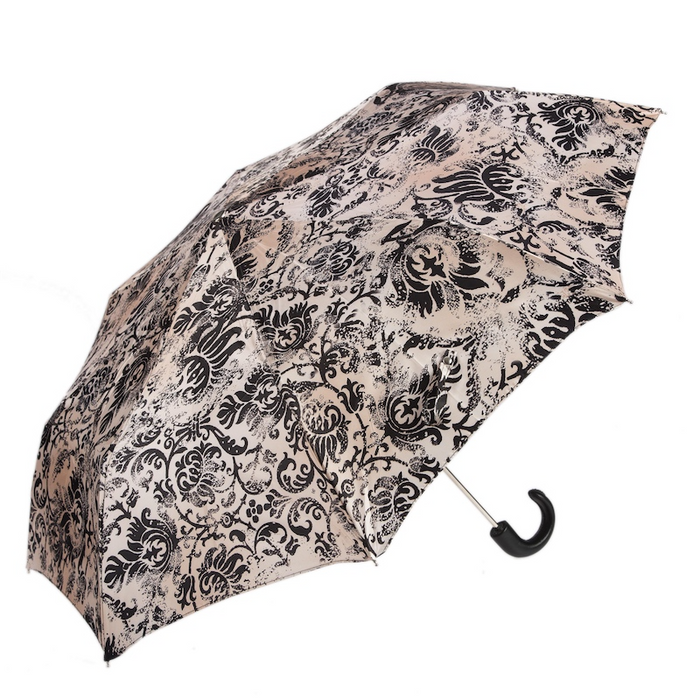 B&W Beige Leather Black Premium Folding Umbrella