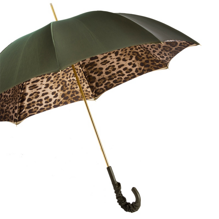 Olive Green Leopard Print Leather Ruched Umbrella