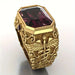 Yellow Gold Plated Vintage Snake Ring with Red Synthetic Zirconia