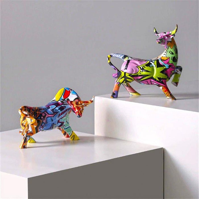 Abstract Painted Ox Sculpture