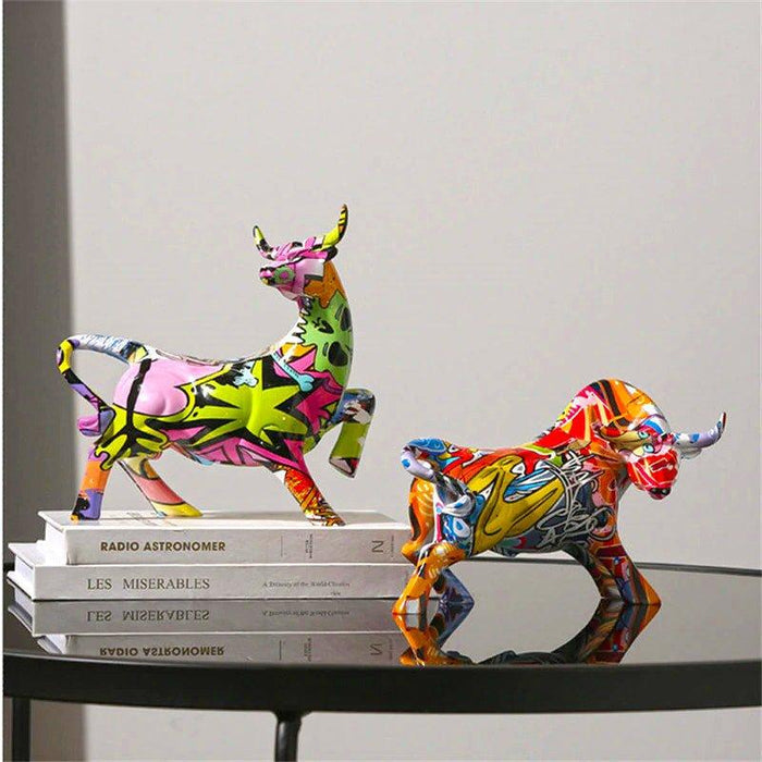 Abstract Painted Ox Sculpture