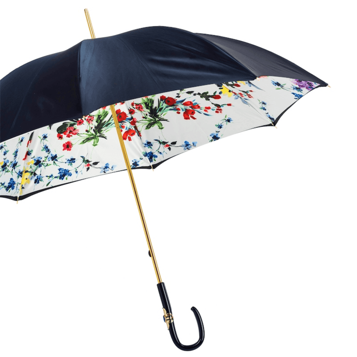 Acetate Handle Double Cloth Navy Umbrella with Flowers