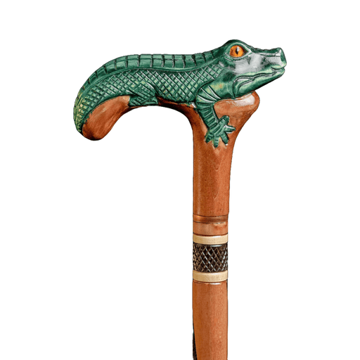 Alligator Crocodile Wooden Walking Stick, Predator Artwork