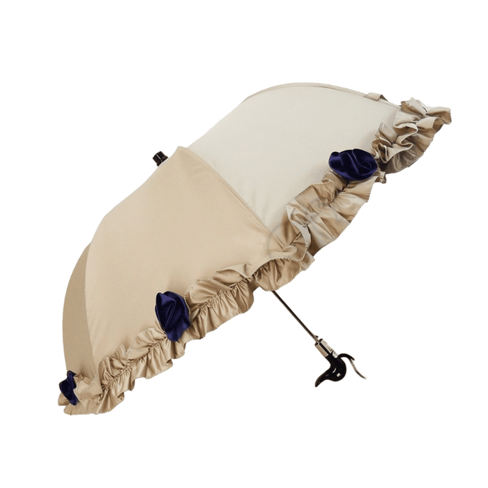 Amazing Frilly Cream Folding Umbrella Parasol