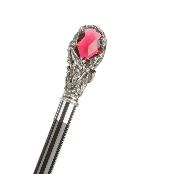 Antique Fancy Silver Walking Stick Red Gem