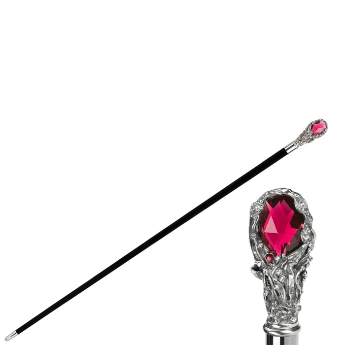 Antique Fancy Silver Walking Stick Red Gem