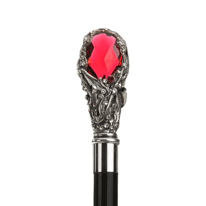 Antique Fancy Walking Stick Red Gem, Silver - Rare Red Gem