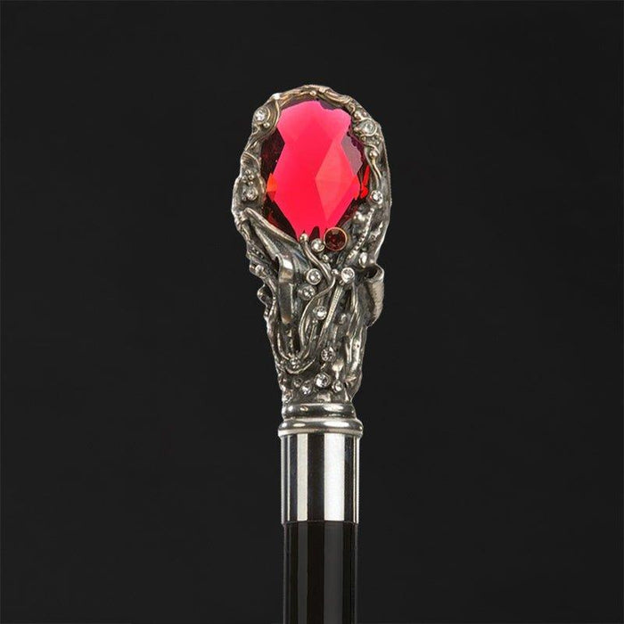 Antique Fancy Walking Stick Red Gem, Silver - Rare Red Gem