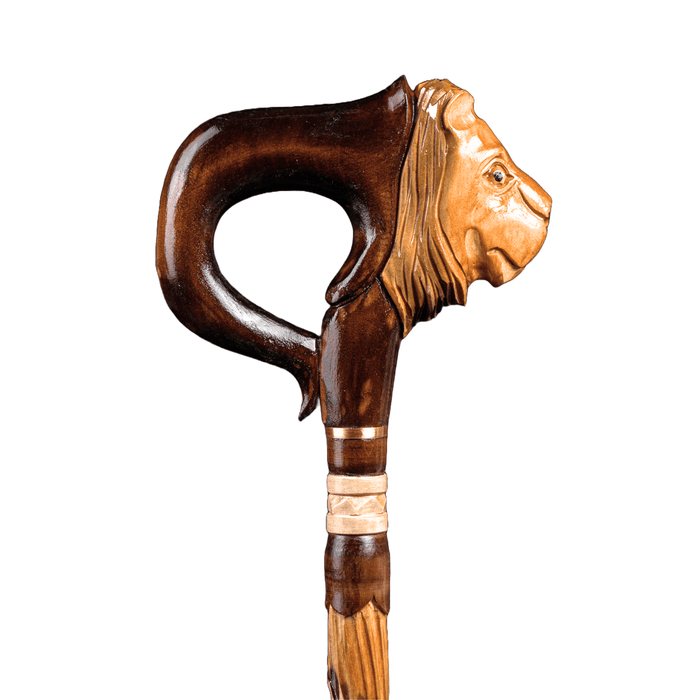 Antique Lion Head Walking Cane, Vintage Wooden Stick