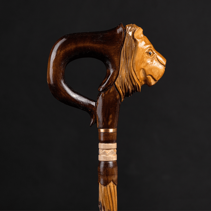 Antique Lion Head Walking Cane, Vintage Wooden Stick