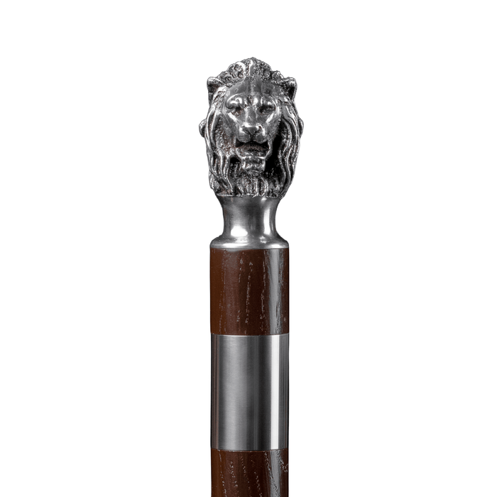 Antique Silver Lion Walking Cane, English Stick