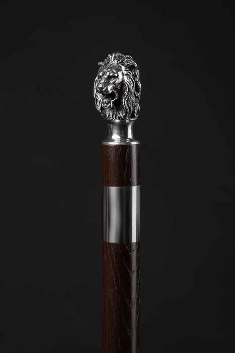 Antique Silver Lion Walking Cane, English Stick