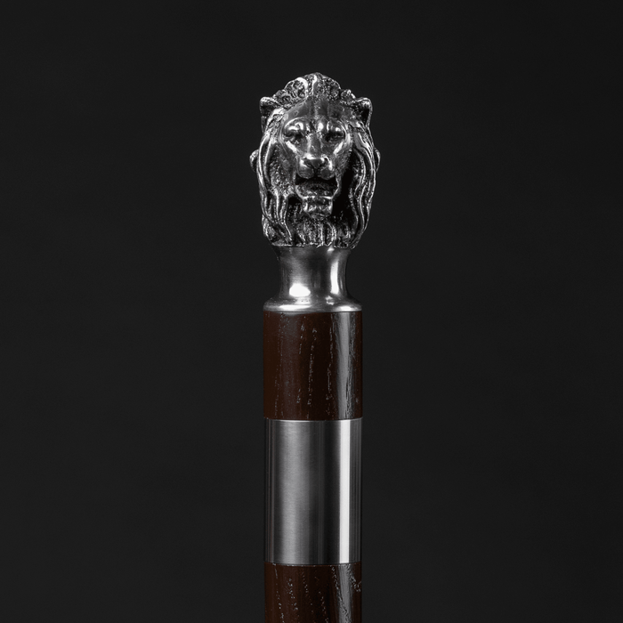 Antique Silver Lion Walking Cane, English Stick