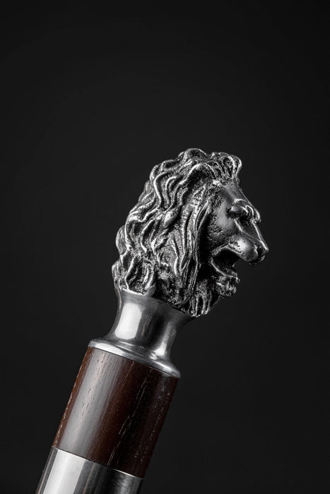 Antique Silver Lion Walking Cane, English Stick