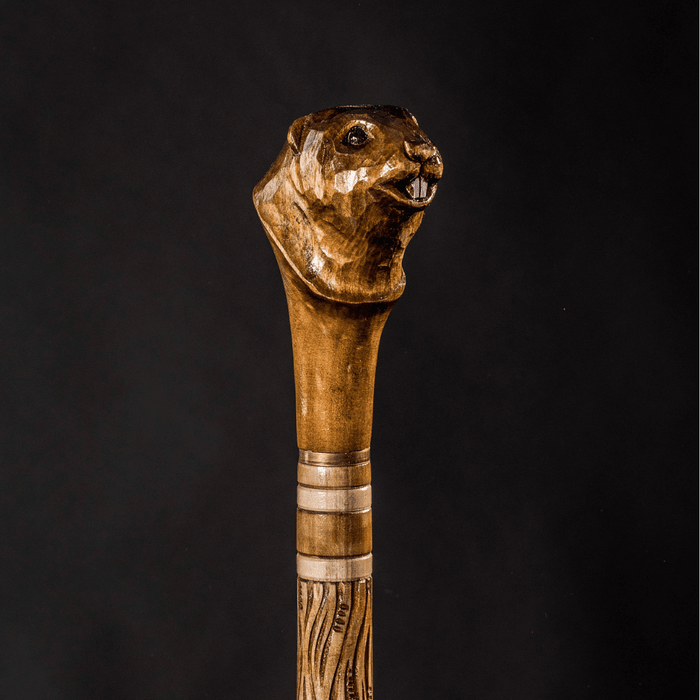 Art Beaver Walking Stick, Hand Carved Cane Handmade