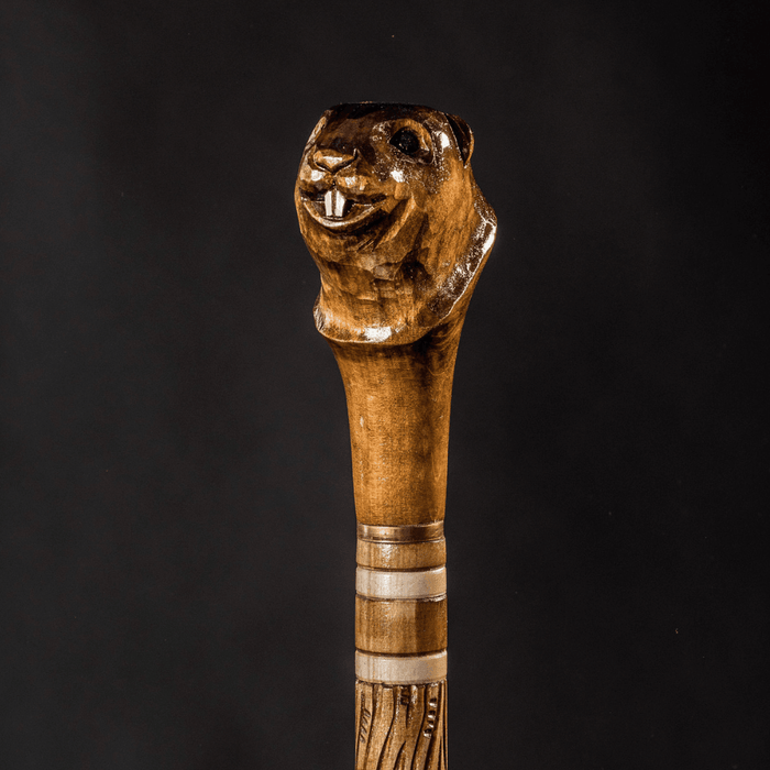 Art Beaver Walking Stick, Hand Carved Cane Handmade