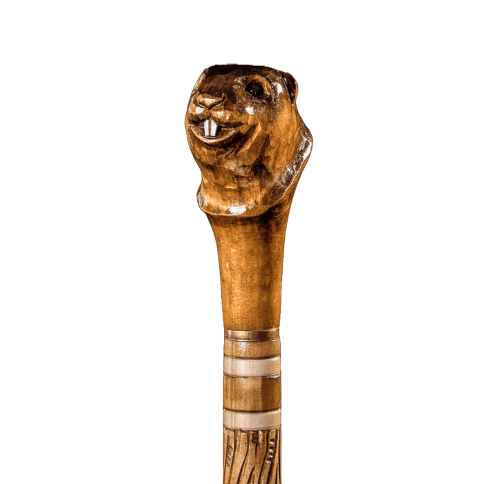 Art Beaver Walking Stick, Hand Carved Cane Handmade