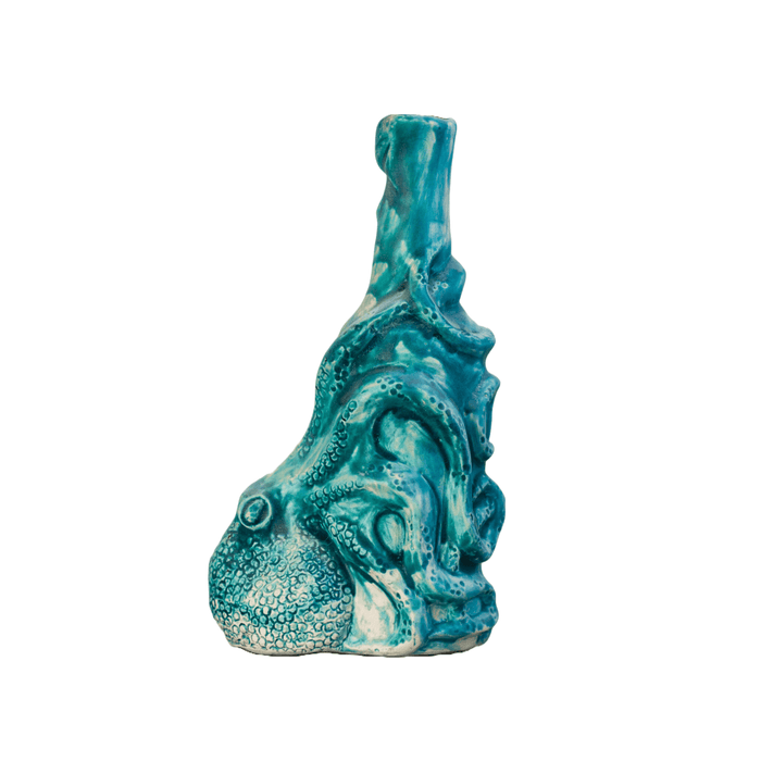 Artistic blue vase with octopus design