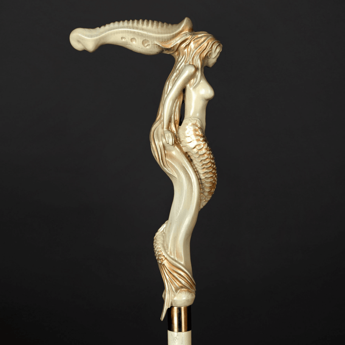 Art Mermaid Ivory Walking Stick, Antique Design