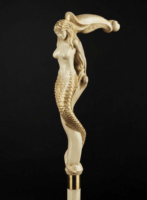 Art Mermaid Ivory Walking Stick, Antique Design