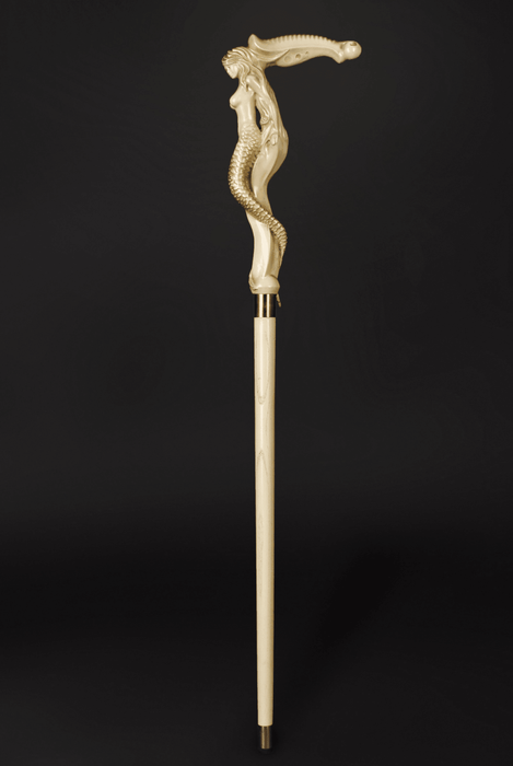 Art Mermaid Ivory Walking Stick, Antique Design