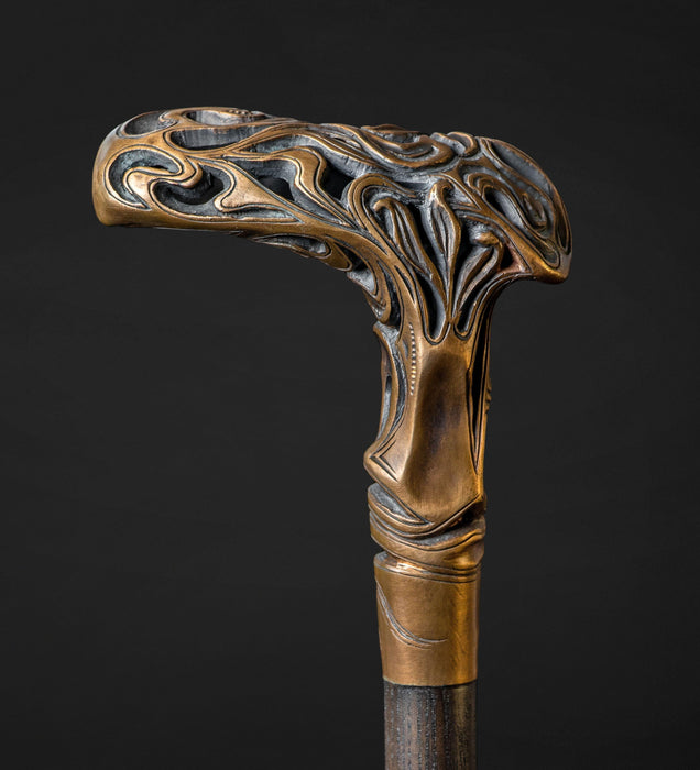 Art Nouveau Antique Bronze Handle Walking Cane - Modern Style