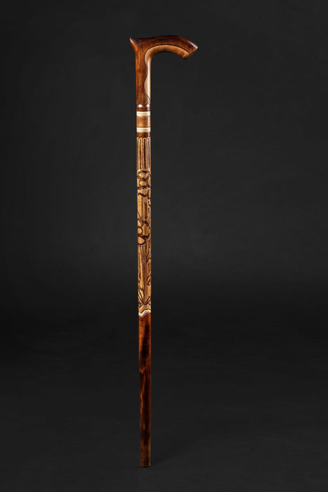 Art Walking Cane for Ladies Poppies, Flower Wooden Stick