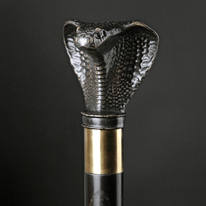 Design wooden walking cane with black cobra