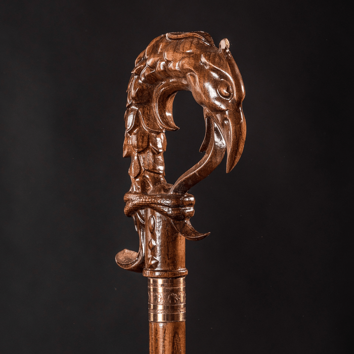 Phoenix design walking stick in brown