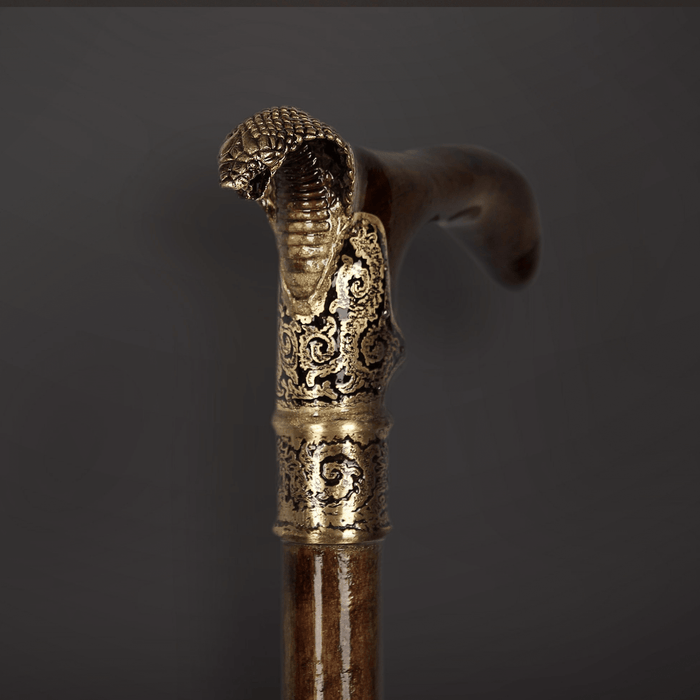 antique personalized cobra walking cane - museum quality