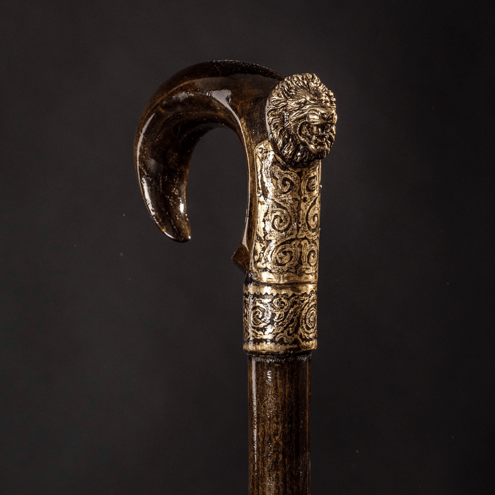 antique silver lion head walking stick - verified rare