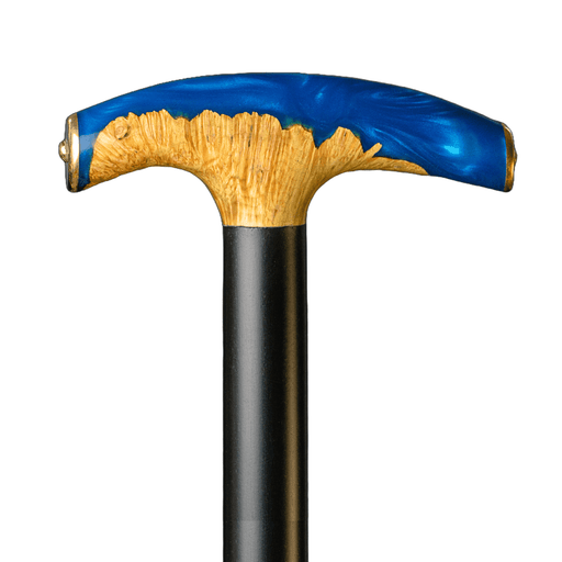 Artisan Walking Cane with Curly Maple, Burl and Blue Epoxy Resin