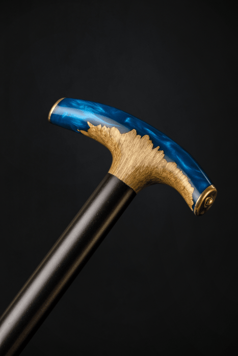 Artisan Walking Cane with Curly Maple, Burl and Blue Epoxy Resin