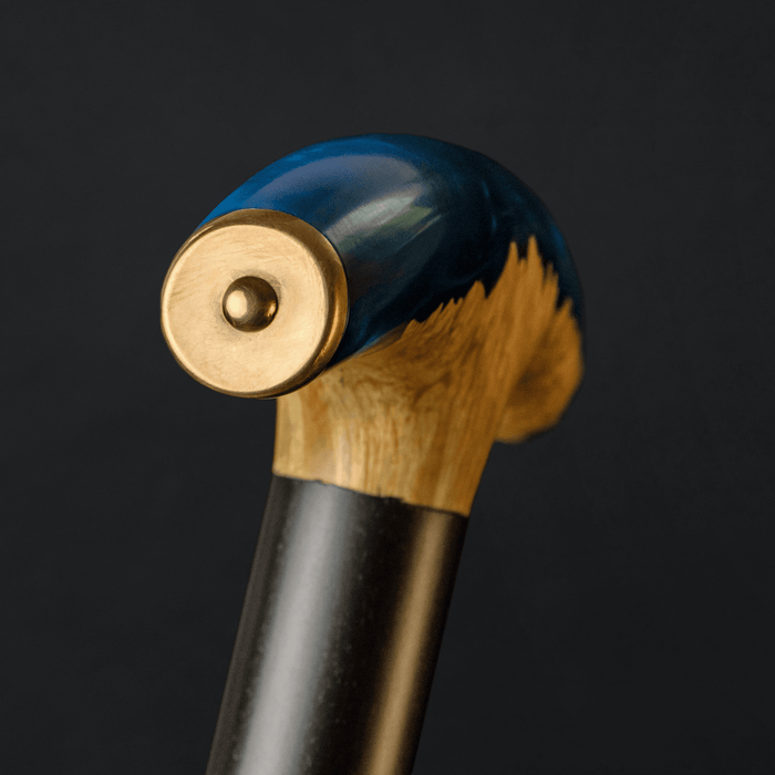 Artisan Walking Cane with Curly Maple, Burl and Blue Epoxy Resin