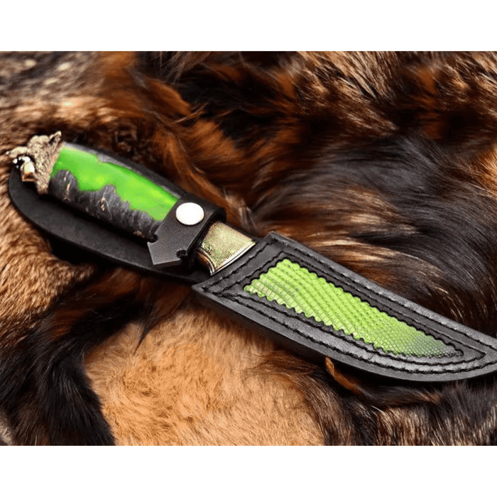 Green Handmade Designer Knife "Wolf"