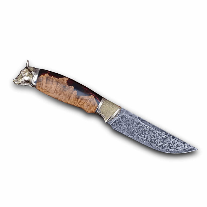 Mosaic Damascus Knife "Bull Look Into The Soul"