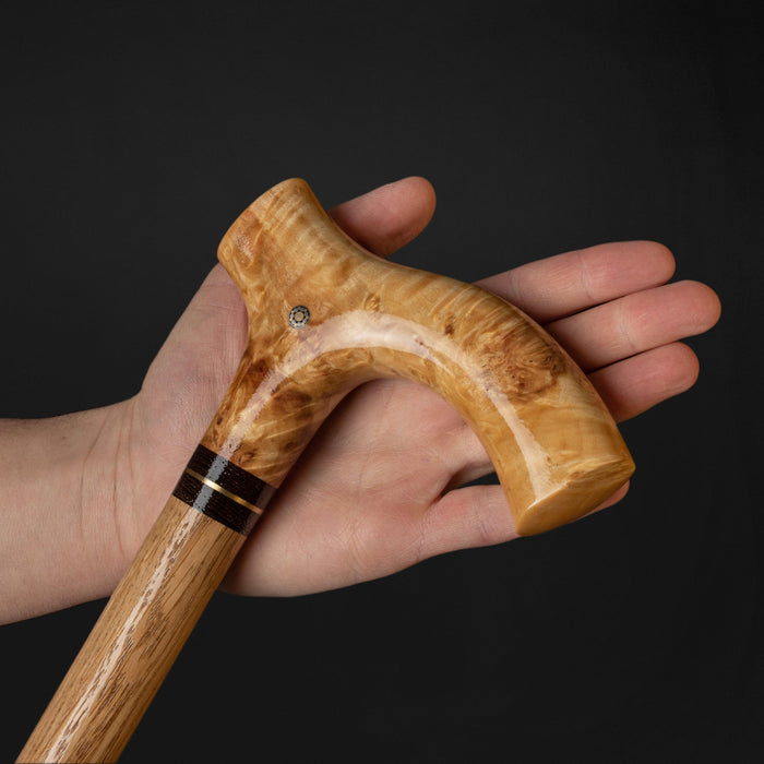 Artistic Walking Cane Classic Design Crafted from Curly Maple, Burl