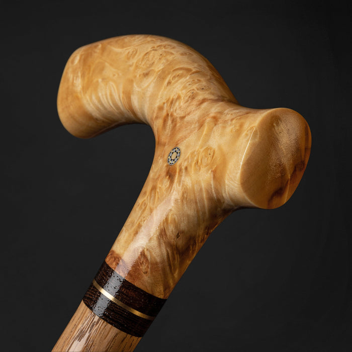 Artistic Walking Cane Classic Design Crafted from Curly Maple, Burl