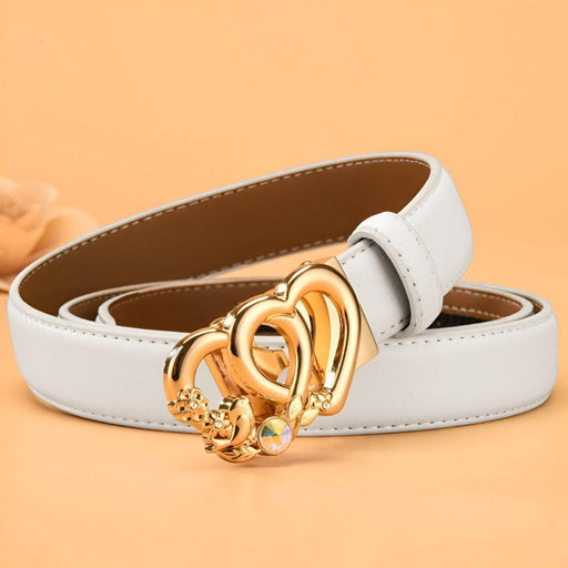 Automatic Leather Belt With Double Heart Buckle For Women, Kiara Model